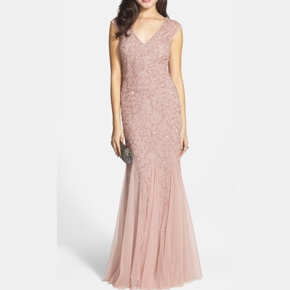 Aidan Mattox Dresses & Skirts - Aidan Mattox Beaded Cap Sleeve Gown Blush